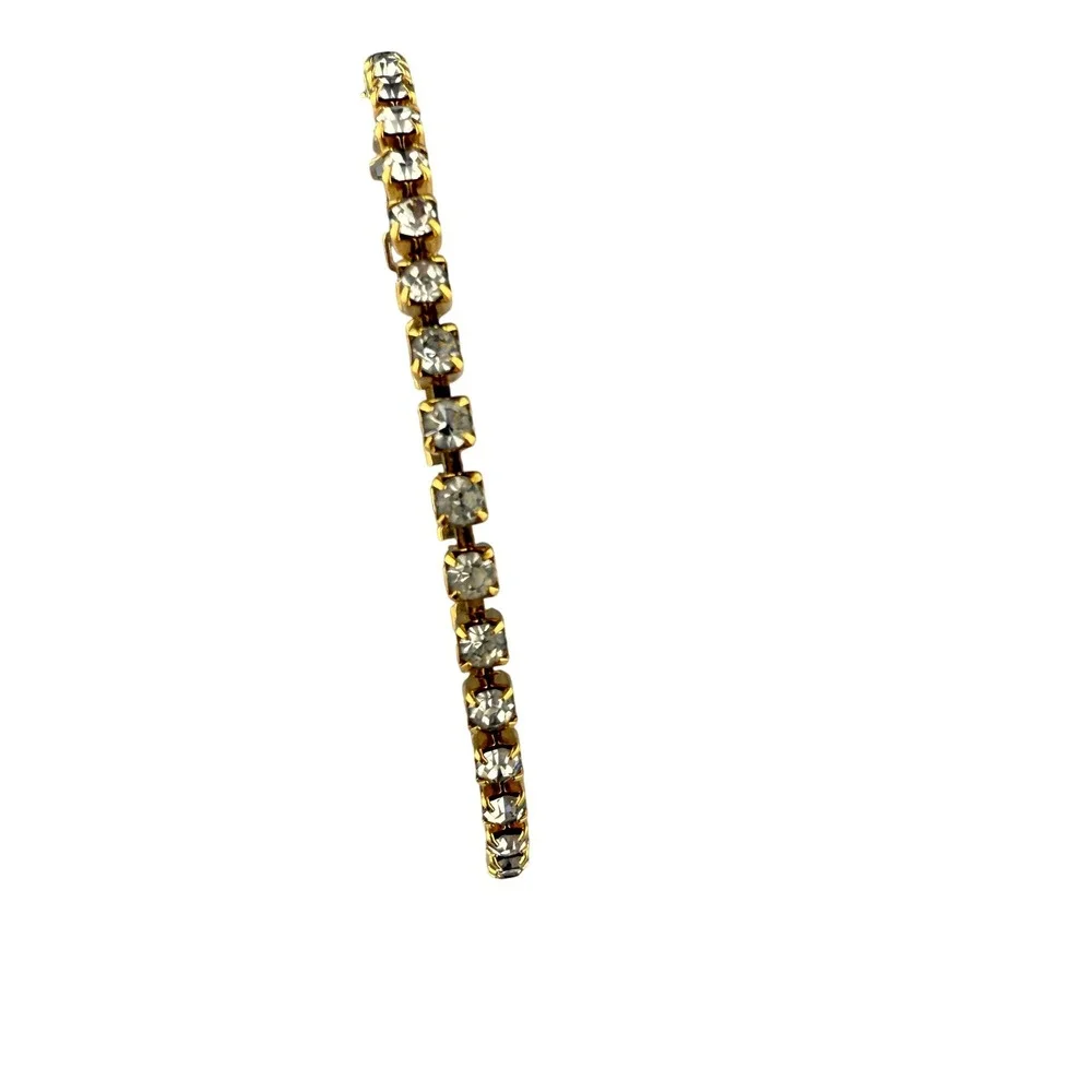 Vintage Gold Tone Rhinestone Tennis Bracelet Costume Jewelry Mid Century‎ Chic